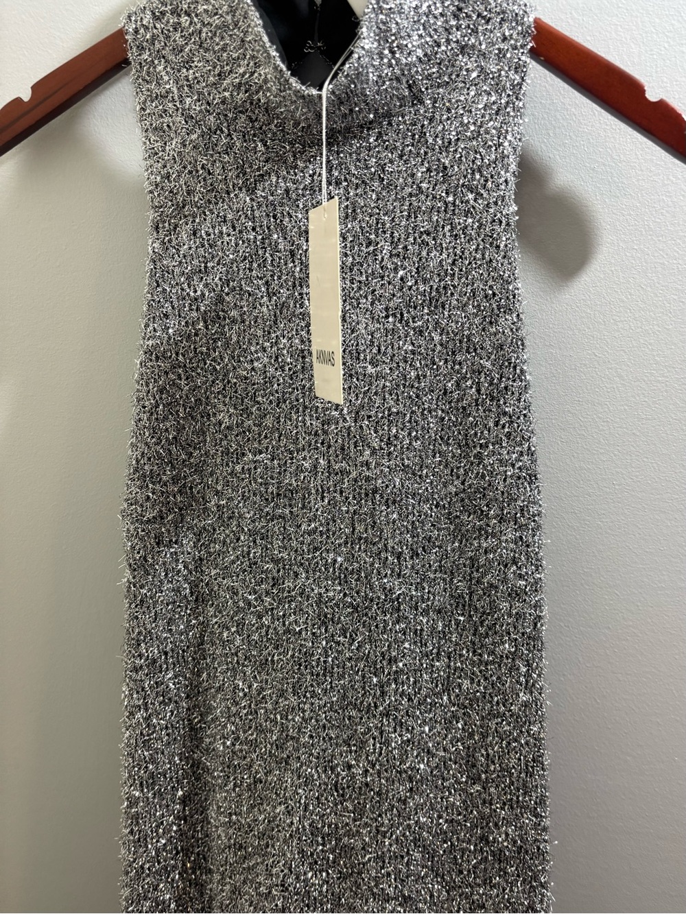 NWT Aknvas Tinsel Knit Silver Sculptural Bubble Dress High Neckline M - Picture 2 of 8